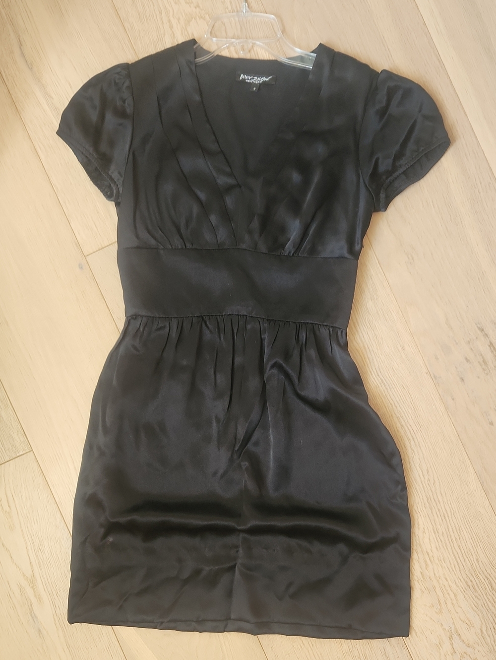 Betsey Johnson Black Satin V-Neck Dress Mini